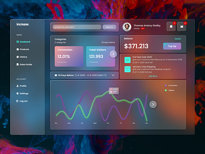 "Increase" Seller Center clean design glasmorphism mobile ui web