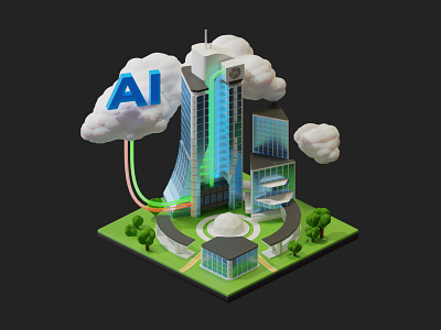 Server structure 3d blender building clouds isometric render sector tree