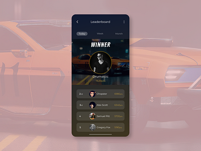 Leaderboard For Car Racing Game car daily ui 019 dailyui dailyuichallenge design figma game leaderboard mobile app racing racing app rang list sport ui ux