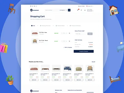 Homzmart Shopping Cart 3d animation app branding cart design ecommerce furniture graphic design icon illustration logo motion graphics shopping typography ui ux vector