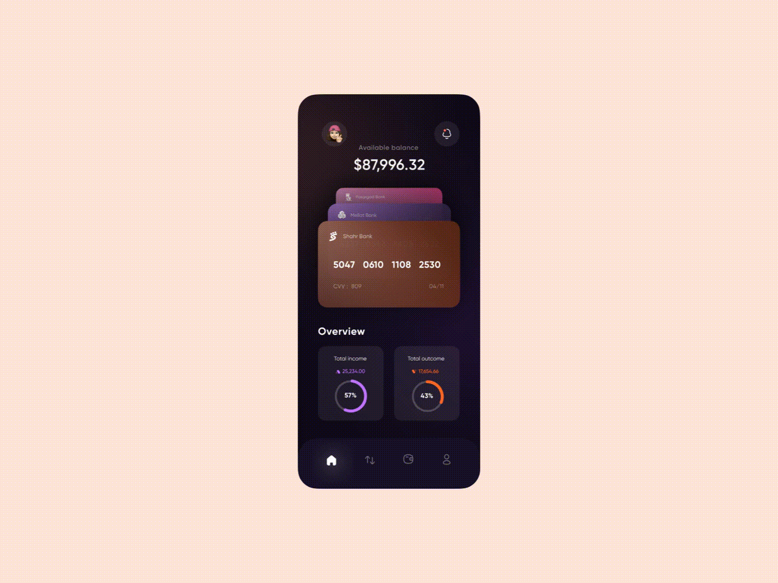 Finance app animation animate animation banking dark finance finance app financial fintech interaction mobile banking app money motion ui uianimate uidesign uiux ux wallet