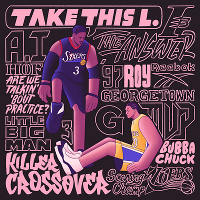 Basketball Alphabet - Take this L ai allen iverson basketball illustration lakers lettering nba sixers sports the answer