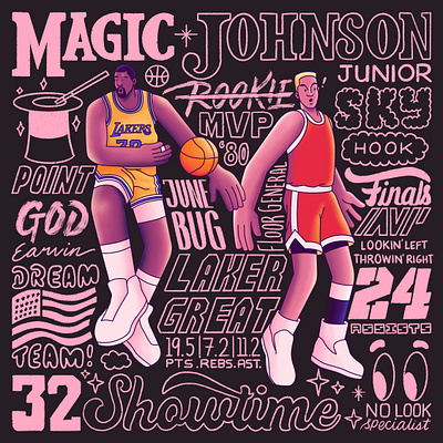 Basketball Alphabet - M is for Magic Johnson basketball illustration lakers lettering magic magic johnson nba sports