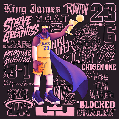 Basketball Alphabet - K is for King James basketball illustration king james lakers lebron james lettering nba sports