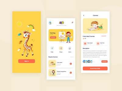 Kids Education App art colorful design design system drawring education app educational game kids activities kids growth kids illustration kids learning kindergarten learning learning app learning platform minimal painting study uiux