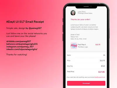 #DailyUI 0017 Email Receipt adobe app bestapp challenge daily dailyui design email graphic design javascript ui web