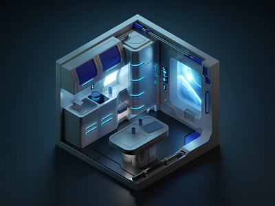 Space kitchen 3d blender blender3d isometric isometric art isometric illustration spaceship