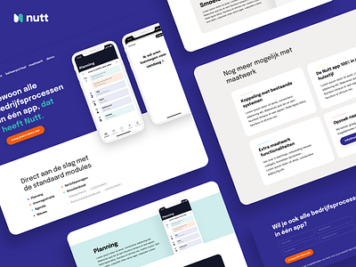 Web design for Nutt app blue branding homepage logo mobile native nutt onepage orange product purple typography ui webdesign website