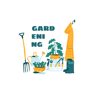 Gardening care design equipment flat garden gardening grow home illustration modern style plants season seedings shovel spring srt summer tools vector vegetables