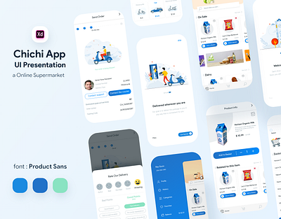 ChiChi App adobe xd app app design basket branding delivery delivery app grocery grocery store illustration mobile app mockup online shop shoppig store supermarket ui design uidesign uiux