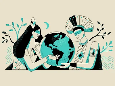 World Environment Day amazon conservation couple culture earth ecology environment forest illustration indigenous natives nature planet protection rainforests sacred