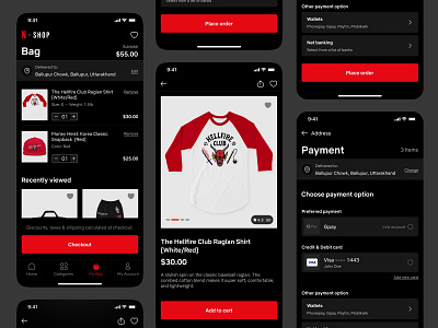 Netflix shop app UI Concept appconcept application cart checkout darkmode design ios minimal mobile mobileapp ui uidesigner ux