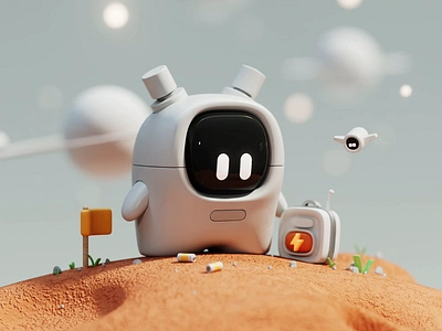 Cute Planet #004 – The Explorer 3d animation astronaut c4d character character design cute cute 3d cute character cute planet explorer illustration isometric nft nfts planets product design redshift render robot