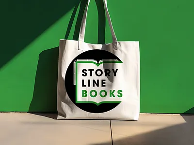 Story Line Books Tote book book shop book store books logo logo design reading story tote bag train train station transit