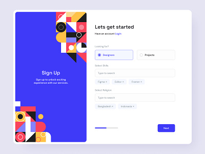 Geometric Signup Design creat account geometric geometric shape geometric shapes geometry log in login polygon shape pyramid shape shape shapes sign in signin signup simple triangle ui design user experience user interface web design