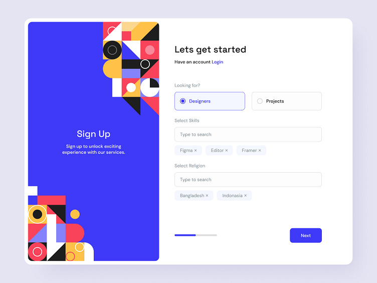 Geometric Signup Design by Taqwah on Dribbble