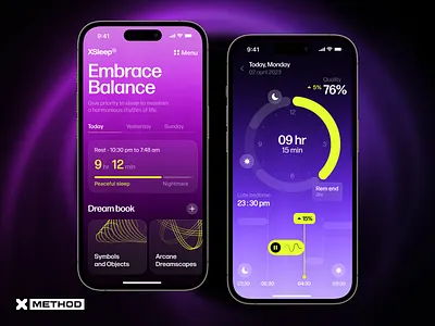 Sleep Enhancement App bedtime reminder dark mode ui dashboard design figma heathcare mindfulness mobile app relaxation self care sleep app sleep monitoring sleep tracker ui ux wellness app