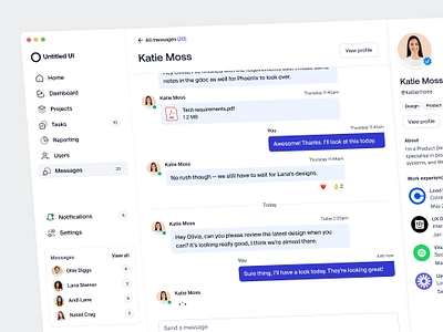 Dashboard messaging — Untitled UI chat dashboard email imessage live chat message messaging messenger nav navigation profile sidebar slideover ui ui design user interface ux ux design