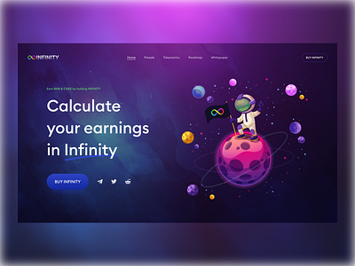 Infinity Token Landing Header Section branding crypto design desktop finance illustration infinity logo page token ui ux website