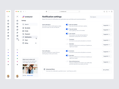 Notification settings — Untitled UI admin dashboard design system form minimal nav notification settings preferences product design settings tabs toggle toggles ui ui design user interface ux design