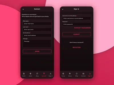 Mobile Contact and Sign in design ui