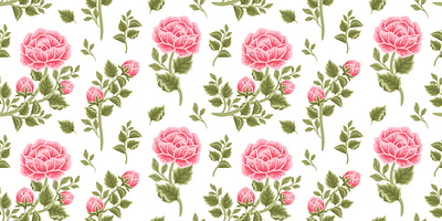 Pink Rose Flower Seamless Pattern aesthetic beauty botanical feminine floral flower flower illustration flower pattern flowers hand drawn illustration nature pattern pink romantic rose roses seamless pattern sentimental vector