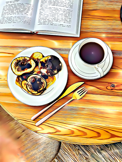 𝙋𝙖𝙣𝙘𝙖𝙠𝙚𝙨🥞, 𝘾𝙤𝙛𝙛𝙚𝙚☕ 𝘽𝙤𝙤𝙠📖 𝘼𝙧𝙩𝙬𝙤𝙧𝙠🖼️ art artwork book booking cafe coffee cooking food foodart foodpic healthappleinfo illustration paintings pancakes reading scene scenery table tasty view