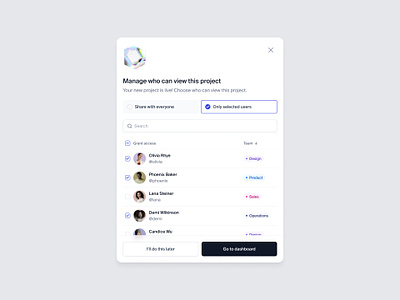 Share project modal — Untitled UI clean ui design system minimal modal permissions pop over pop up popup share share modal sharing modal ui ui design user interface ux ux design