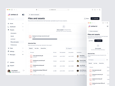 File and asset management — Untitled UI dashboard design system drag and drop figma file management file upload files filters minimal nav navigation saas settings side nav sidenav table tabs ui kit upload