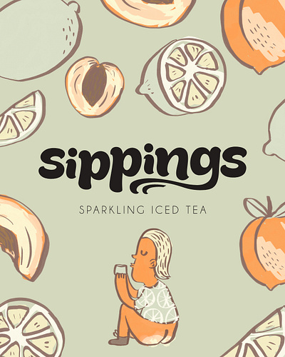 Sippings Sparkling Iced Tea branding design graphic design illustration logo