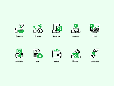 Finance Icon set app art branding clean design finance flat graphic design green icon illustration logo minimal ui ux vector web website