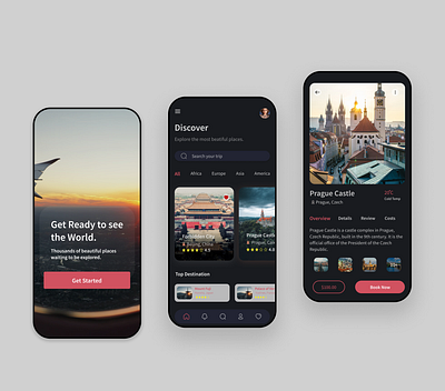 Travel App. UI concept. (Dark Mode) app design design community design inspiration design thinking ui ui ux ui design uidesign user experience user interface ux