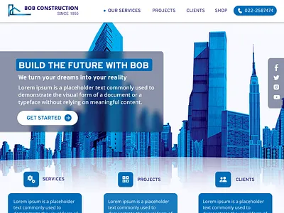 Construction Company Home page UI Design blue branding cards company construction design homepage landing page ui website