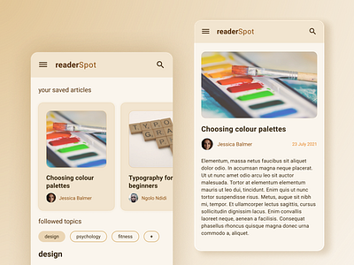 Blogging App app appdesign beige design mobile ui userexperience userinterface ux