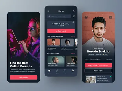 Online Course Mobile App UI Dark Mode app clean ios mobile mobileui online course onlinelearning product design ui userinterface ux