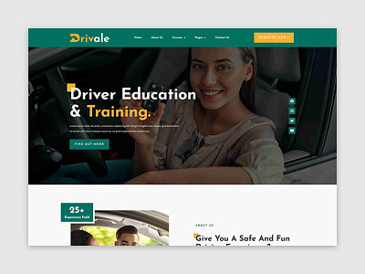 Drivale - Driving School Elementor Pro Full Site Template Kit car classes driving driving class driving license education elementor home page landing page lesson school training ui web design web theme