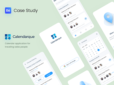 Calendarque : Travelling Salesman CASE STUDY app design branding card case study creative details dribbble experience illustrations interface ios app design meeting mininal notification onboarding research sabir travel app typography uiux