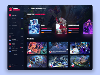 Gaming Drogo - Streaming Platform for Gamers branding dark design game game streaming games gaming gradient league of legends movie overwatch stream streamers streaming twitch ui valorant video web design website