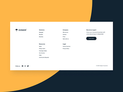 Footer - Gaspar Insurance design footer design insurance interface design typography ui ui design uiux web design webflow website footer website navigation