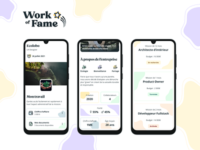 Responsive Design - Work of Fame colors design fame freelancers mobile pastel plateform responsive star ui