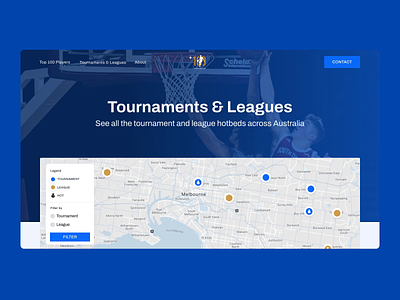 Plus 100 Prospects Website / Tournaments & Leagues animation basketball cards design interface league list map players sport table ui ux web website youth