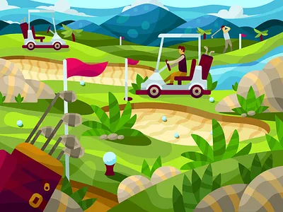 Golf active golf golf field golf illustration golflife style illustration minigolf people vectot web illustration