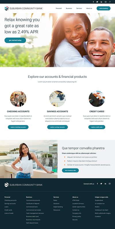 SUBURBAN COMMUNITY BANK - Bank Website Template bank banking financial human centered service template ui ux