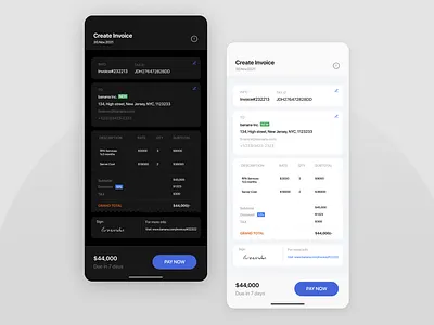 Mobile Invoice w/ Dark Mode app design enterprises invoice invoice app ui user interface ux ux design