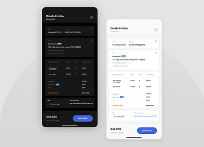 Mobile Invoice w/ Dark Mode app design enterprises invoice invoice app ui user interface ux ux design