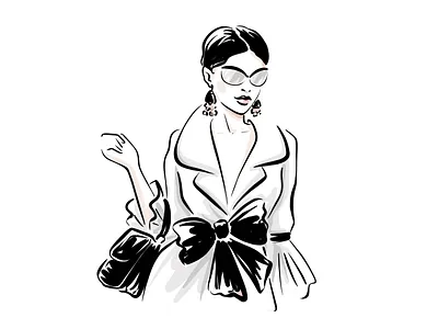 Elegant fashion beauty illustration of woman. Ink sketching apparel beauty black and white chanel clothing diamond drawing elegant fashion feminine gems illustration ink jewelry lineart luxury minimal sketch style vector
