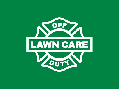 Off Duty Lawn Care Logo and Branding branding fire fighter graphic design icon identity kentucky lawn care logo logomark louisville maltese cross print design small business tshirts vector