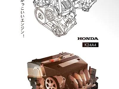 K24A4 automotive car design engine geometric honda illustration illustrator k24a4 legendary minimal simple vector