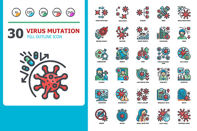 30 Virus mutation Icons color corona covid flat health icon illustration mask medical medicine outline png svg vector virus