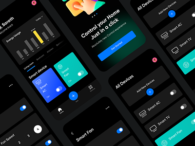 Smart app mobile UI screens Dark theme 3d app branding dark theme design figma illustration interaction logo mobile product design sketch ui uidesign uiux ux vector website xd